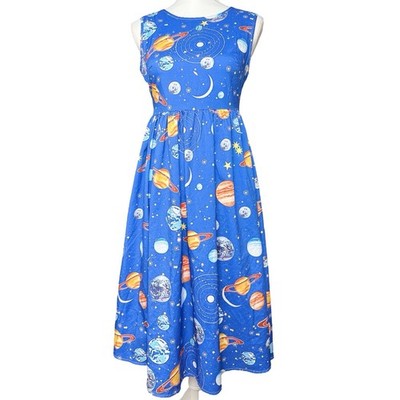 Ms Frizzle Solar System Galaxy Dress Blue Planet Print Fit Flare Small |  eBay