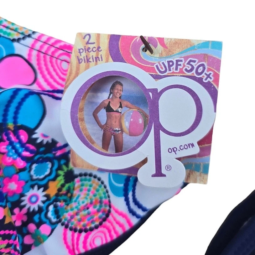 Biquíni de natação feminino - Maiô OP floral azul e rosa 2 peças XL 14/16 - NOVO - Imagem 3 de 4