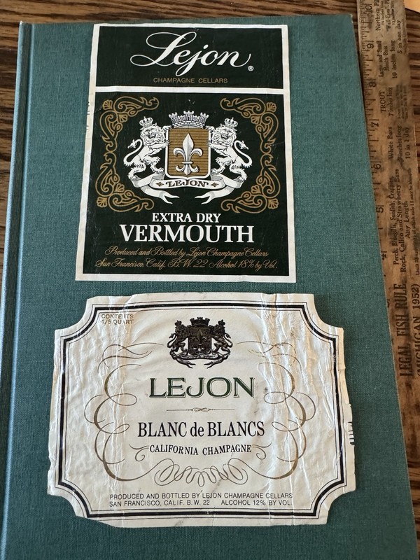 2 Labels Lejon Champagne Cellars San Francisco Ca Cal Used Rare Wine Labels