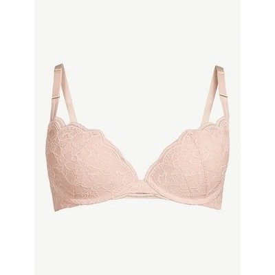 Push Up Bra 38D Medium Lift Plunging Neckline Underwire Rose Pink Joyspun New