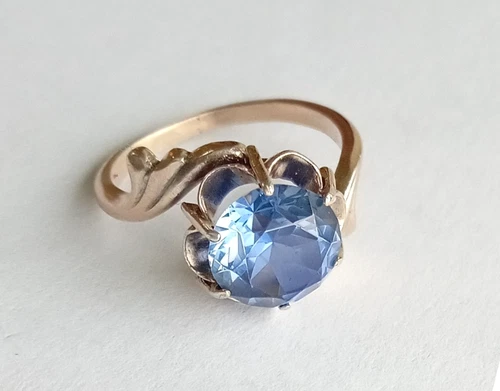 Vintage Ring Blue stone Silver 875 test star USSR time Women's Jewelry size 6.75