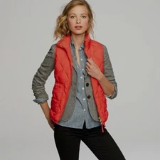 J. CREW Puffer Vest Jacket Womens Small 2 4 Red Down Quilted Winter $120
