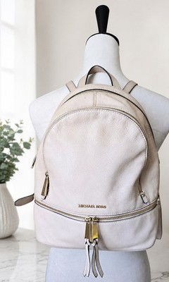 Michael Kors Rhea Zip Medium Pebbled Leather Backpack Light Pink Gold Tone