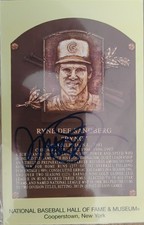 Ryne Sandberg Signed Autographed HOF Plaque Baseball Postcard With Hof Stamp