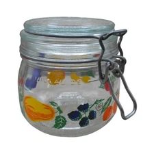 Vintage Le Parfait Jar .50 L Small Made in France Fruit Design Hinged Lid