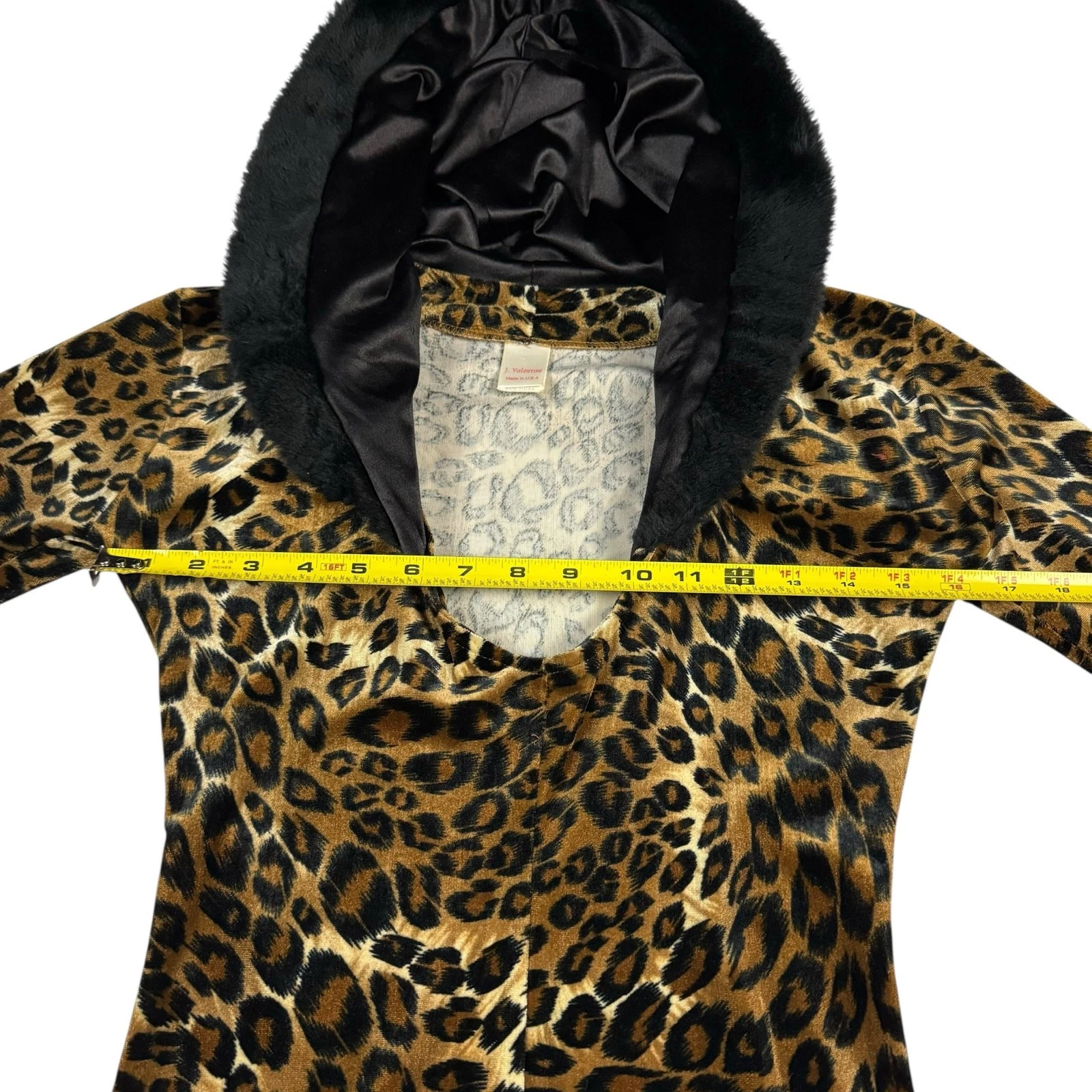 VALENTINO Mini Abito Vintage Anni 90 Y2k J. Valentine Cappuccio Fuzzy Stampa Ghepardo Ghepardo S