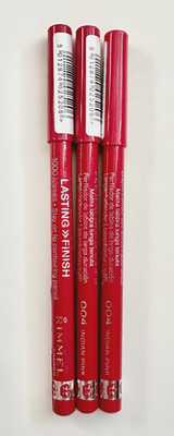 Lot of 3: New Rimmel Lasting Finish 1000 Kisses Lip Liner Pencil 004 Indian Pink