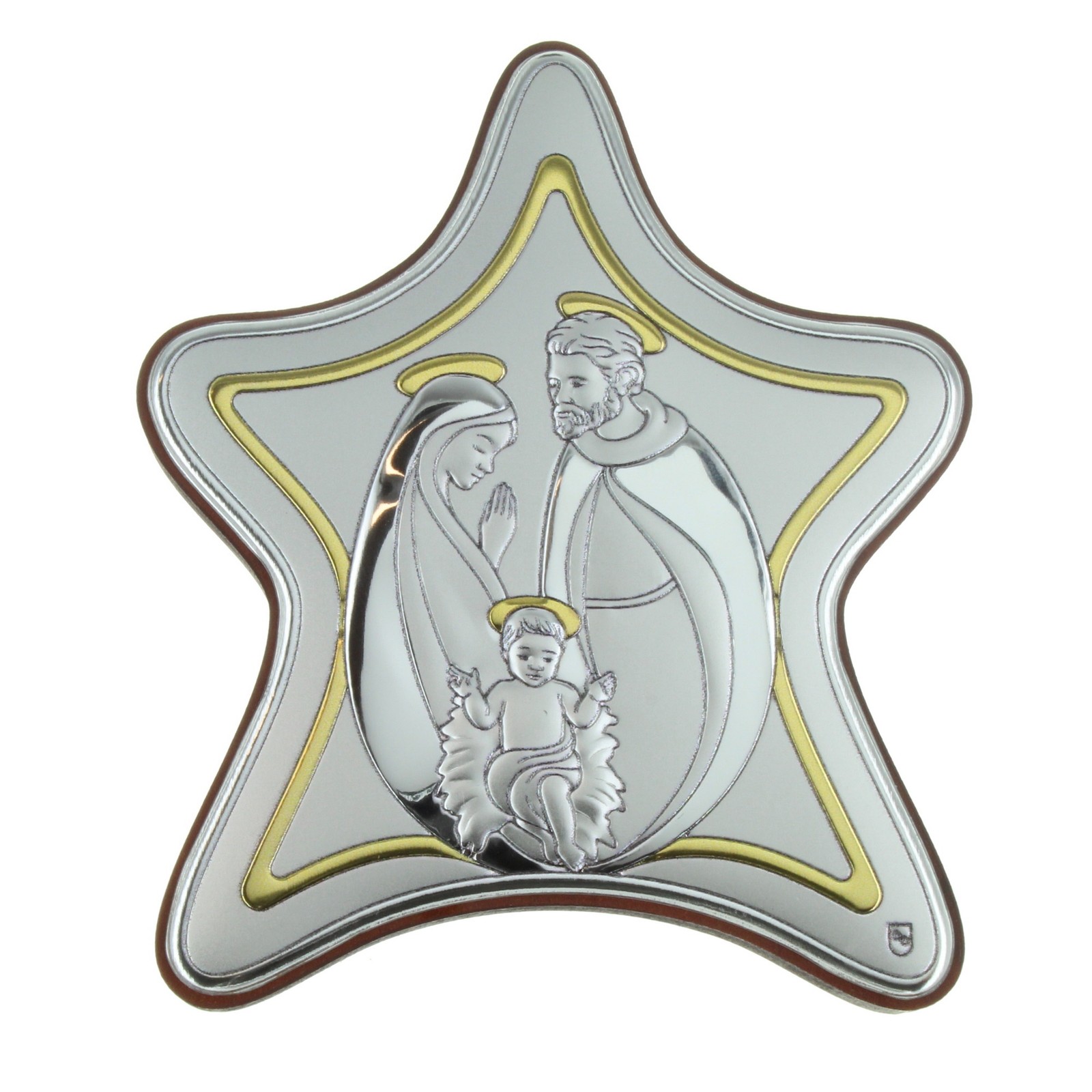 Cadre religieux de la Sainte Famille en étoile en bois 10x9cm