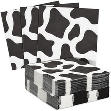 100 Pack Cow Print Napkins, Farm Animal Birthday Party Supplies, 6.5 x 6.5 In
