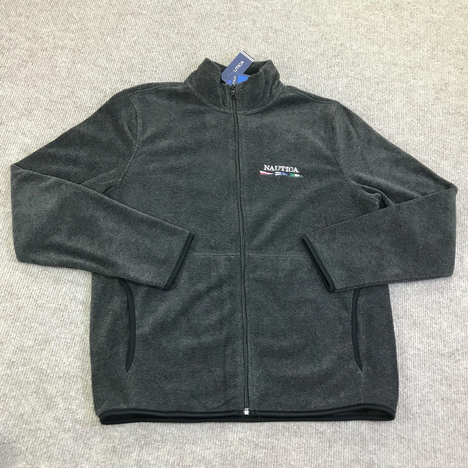 Nautica Jacket Mens Medium Charcoal Gray Fleece Full Zip Heat Retention KR4771