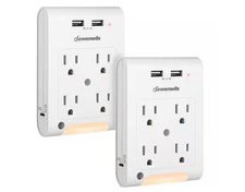 Dewenwils 2 Pack 4- Outlet Extender with 2 USB Ports, Light Sensor Night Light,