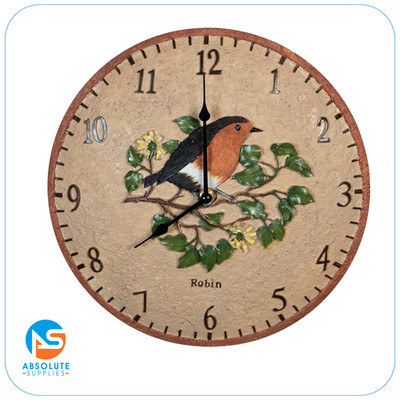 Robin Design 12 Zoll Outdoor Wanduhr wetterfest handbemalt Garten