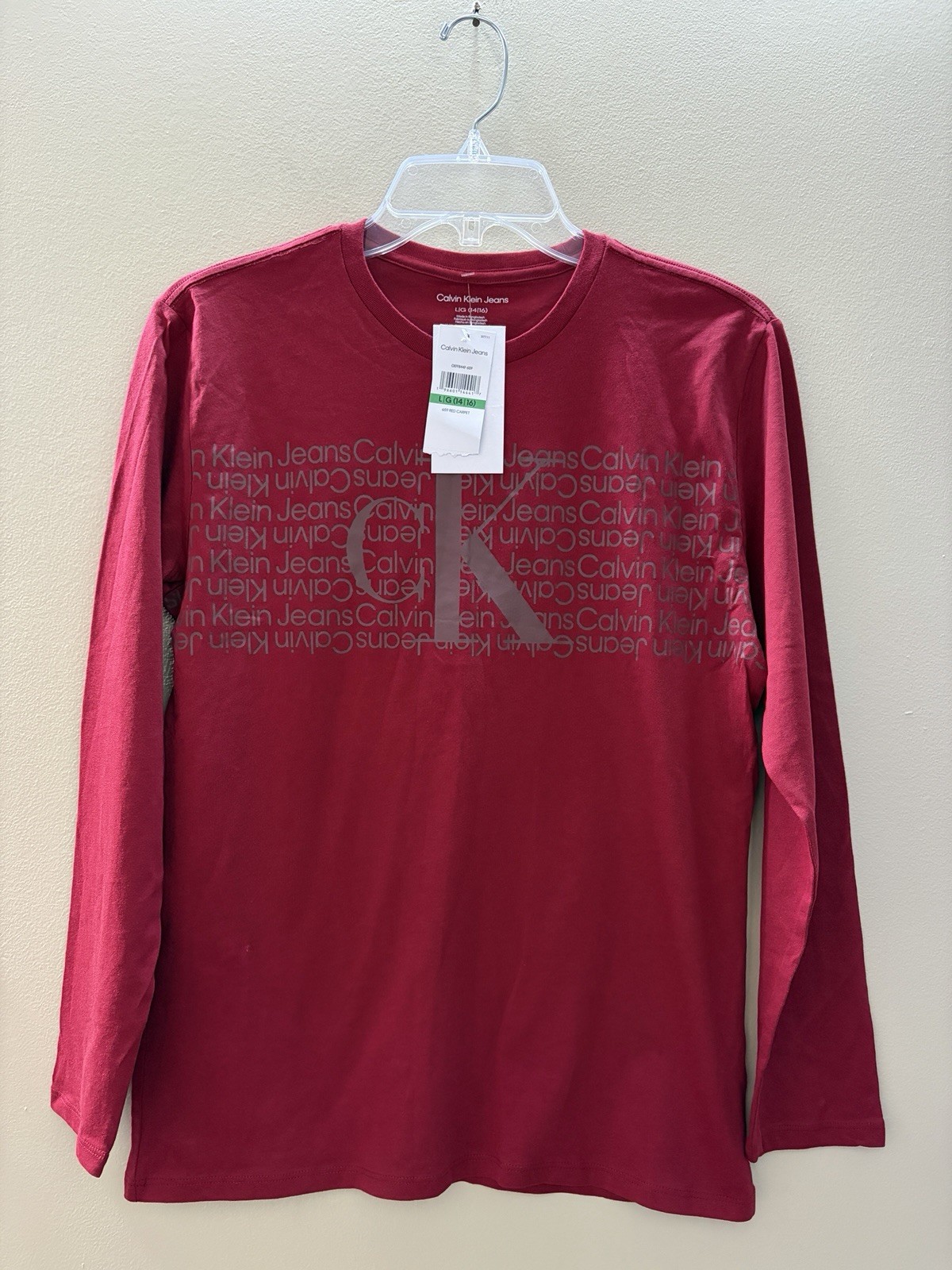 Youth Boys Size Large 14-16 Logo Shirt Long Sleeve Red Nwt