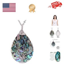 Tear Drop Abalone Shell Pendent Necklace Wire Wrap Abalone Shell Tree of Life...
