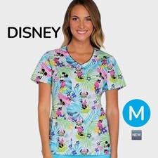    New Disney Mickey Mouse Logo Scrub Top in Tropical - MEDIUM