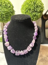 Raw Amethyst Nugget Necklace 16  Natural Stone Beaded Purple Lot 1046 
