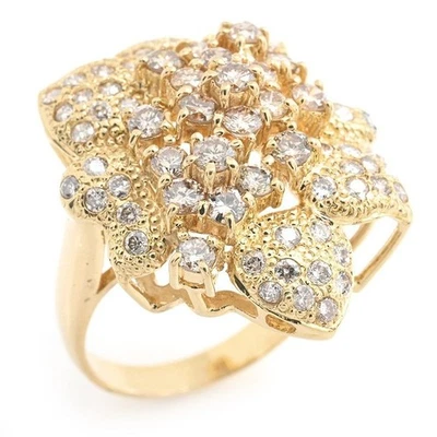 2,0 ct Diamant Pavé Blumenring 18K Gelbgold Botanisches Motiv Gr. 6,5 9,6 g - Bild 1 von 4