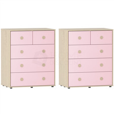 Chest of Drawers 5 Drawer Chest Bedroom Furniture Storage Pink & Oak Set of 2