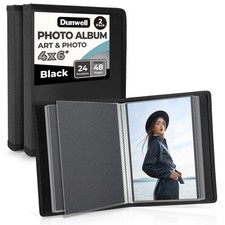 Dunwell 4x6 Photo Album Art Portfolio Binder, 24 Clear Sleeves, Black