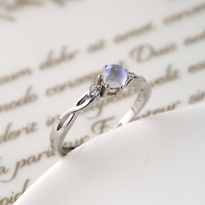 925 Sterling Silver Gold Plated Natural Moonstone Round Cut Engagement Ring Set