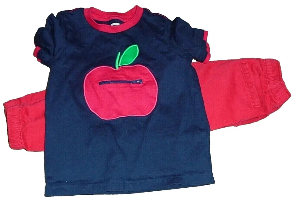 8P GYMBOREE Talla 3 Niños Apple WORM Camisa y Rojo Pull On Jogger Pantalones Conjunto Foto 2 de 4