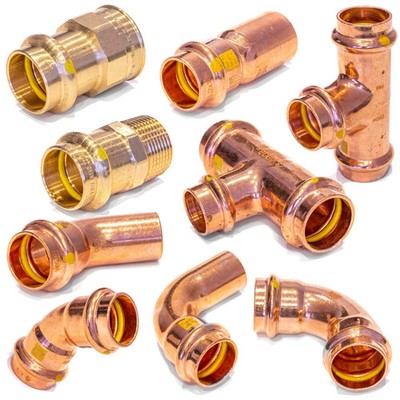 Gas V-Profil Kupfer Pressfitting Bogen T-Stück Muffe Nippel Winkel DVGW
