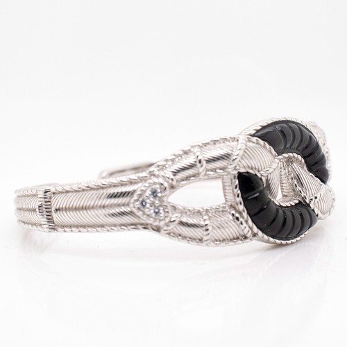 Judith Ripka Sterling Silver, Black Enamel, and Diamonique CZ Cuff Bracelet - Picture 7 of 10