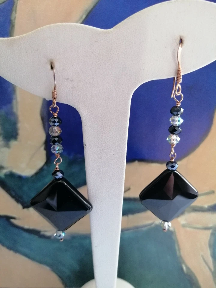 Orecchini Pendenti Donna Argento 925 pietre naturali Onice sfaccettato swaroski - Immagine 3 di 3