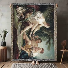 Boucher Diana Hunt Cotton Woven Blanket Rococo Made USA Baroque.Nymph Mythology