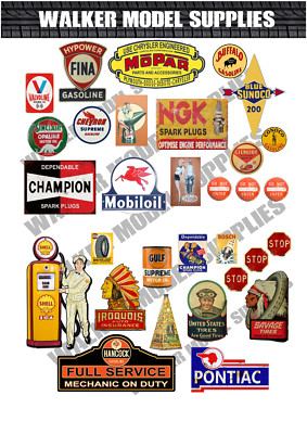 Maßstab 1:18 - 1:24 vorgeschnitten Vintage Style Garage Schild Aufkleber Modellauto. 10