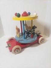 Vintage Brio Made in Sweden Wooden Pull Toy Carousel wPlastic Horse
