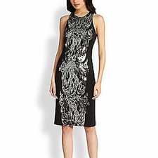 David Meister Black Sequined Panel Cocktail Dress - Size 2