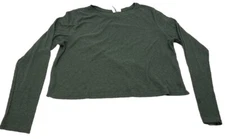 Divided H&M Basic Womens Shirt Long Sleeve Crop Top Green Crew Neck - Size Large