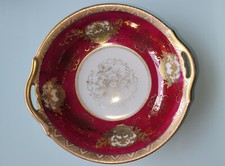 Meito Porzellan - handbemalte kleine Schale, Ätzgold, rot, leicht berieben