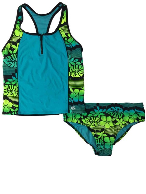Girls Plus Black Turquoise & Neon Green Tropical Print Swimming Suit Set 16.5 | eBay