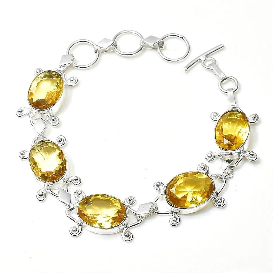 Citrine Jewelry 925 Sterling Silver Chain Bracelet For Women - Image 2 of 4