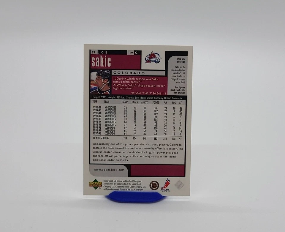 1998-99 Upper Deck UD Choice Preview - #59 Joe Sakic - Image 4 of 4