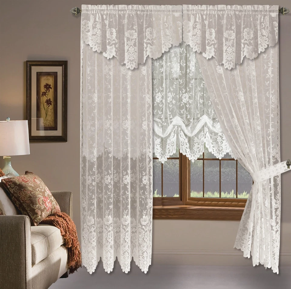 Paneles de cortina de ventana de encaje floral Shabby Chic/cortinas de globo cenefas separadas Foto 3 de 4