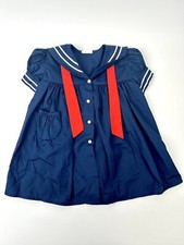 Beautiful Vintage Baby Girl Dark Blue Sailor Dress 12-18 Months