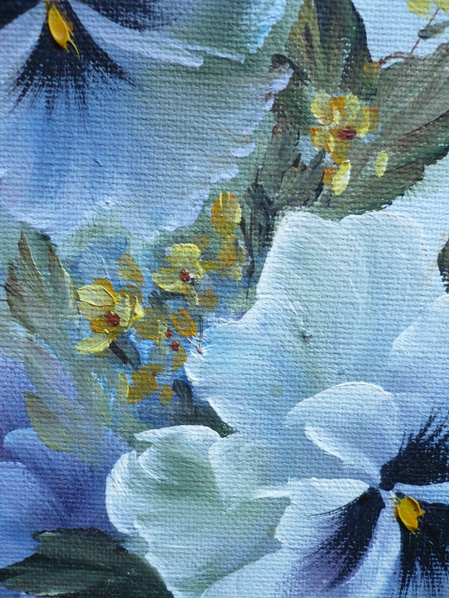 CHIEKO AMADON, COLLECTIBLE JAPANESE ARTIST VINTAGE OIL FLORAL