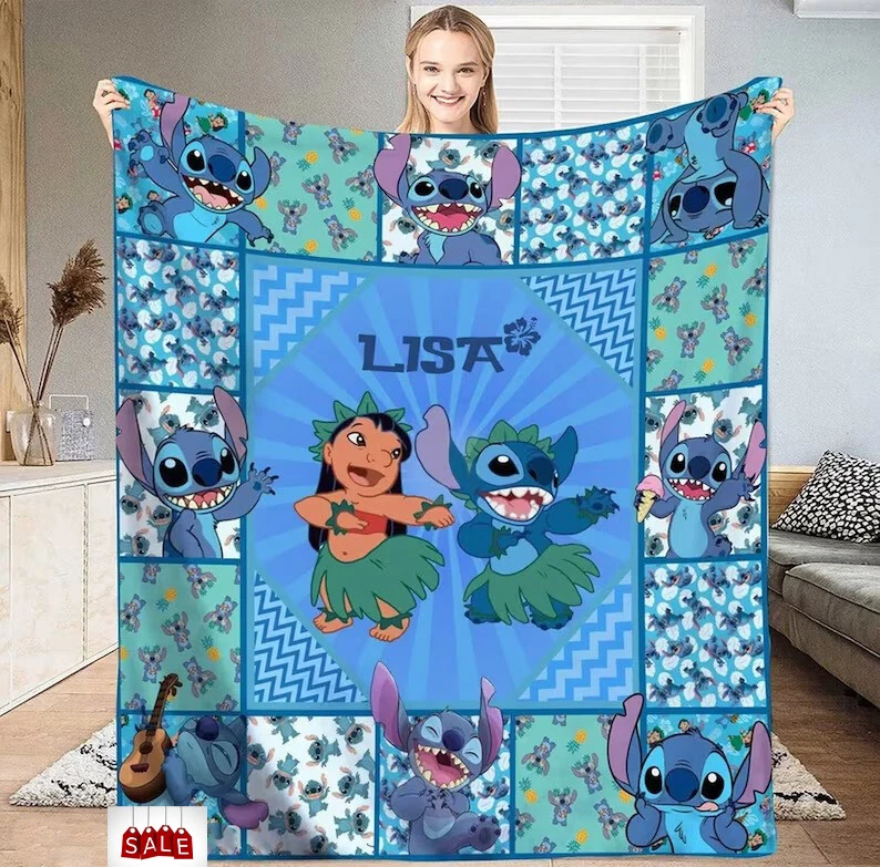 Personalized Name Disney Stitch Blanket, Lilo And Stitch Gifts