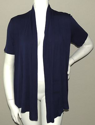 Moa USA Cascading Open Front Draped Stretch SS Cardigan Navy Plus 1XL 2XL 3XL