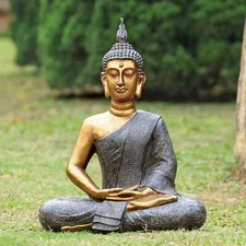 Resin Material Hand Painted Thoughtful Buddha Garden Sculpture 24� H
