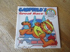 VINTAGE 1989 GARFIELD'S Great Race Cartoon BOOK Jim Davis 12 New Stickers Fine