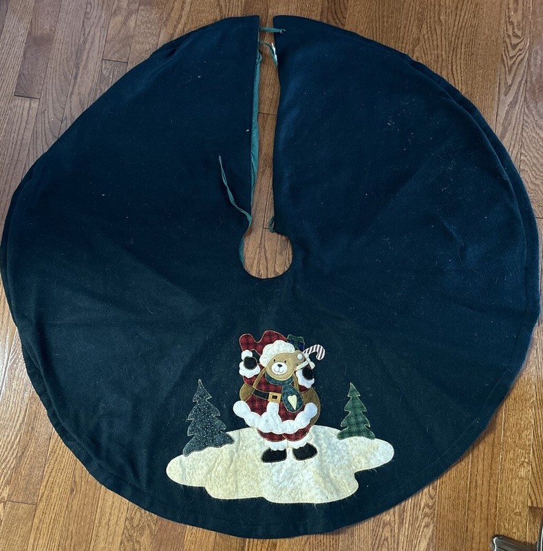 Santa Bear Tree Skirt Green Velvet Prima Creations 43 Inch