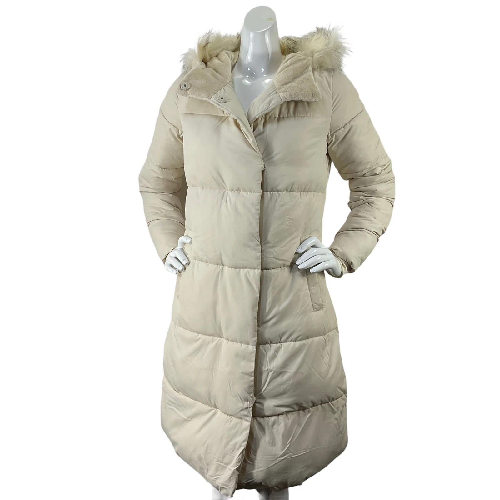 OFF WHITE Cappotto parcell donna Rachel taglia small crema tampone felpa con cappuccio in pelliccia sintetica prezzo disponibile al dettaglio $228 nuovo senza etichette
