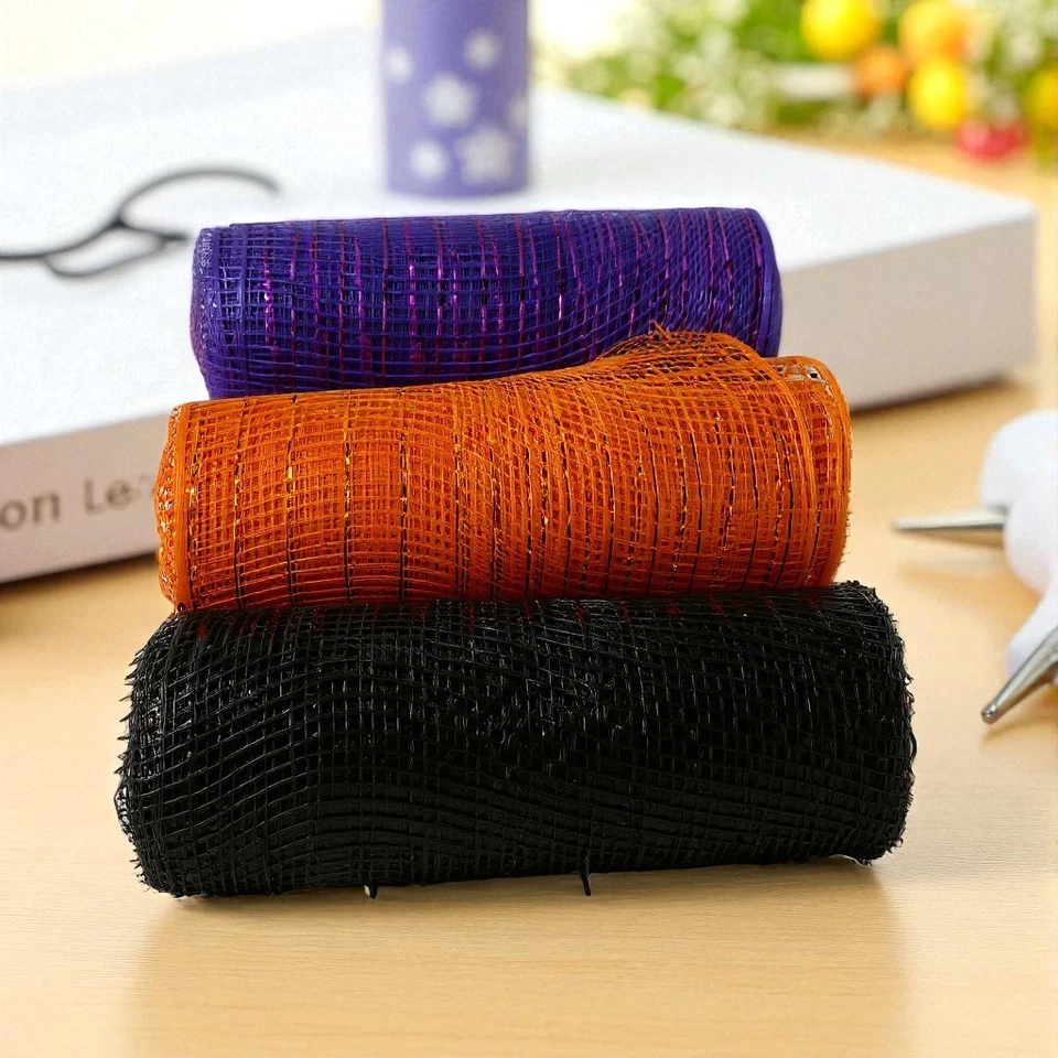 Halloween Deco Mesh Ribbon – 6 Rolls (6" x 5 Yds Each) Orange Purple Black - Image 2 of 3