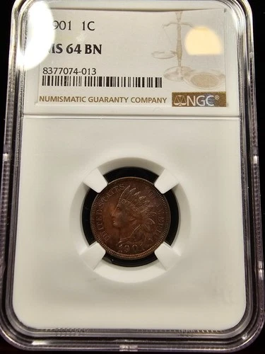 1901 INDIAN HEAD CENT NGC GRADED MS64BN BROWN NICE COLOR 1C UNC DEEP TONER