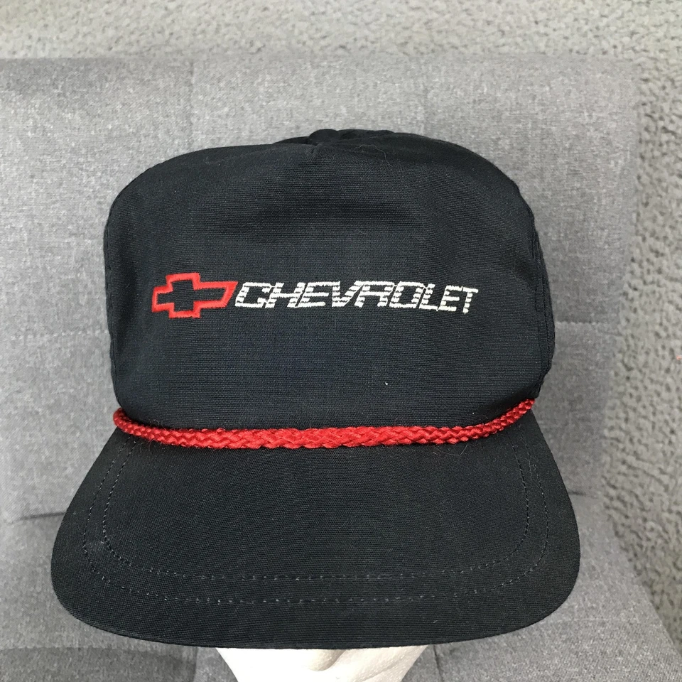 Gorra Chevrolet de colección con espalda a presión negra roja cuerda bordada para hombre hecha en EE. UU. AÑOS 80 Foto 3 de 4