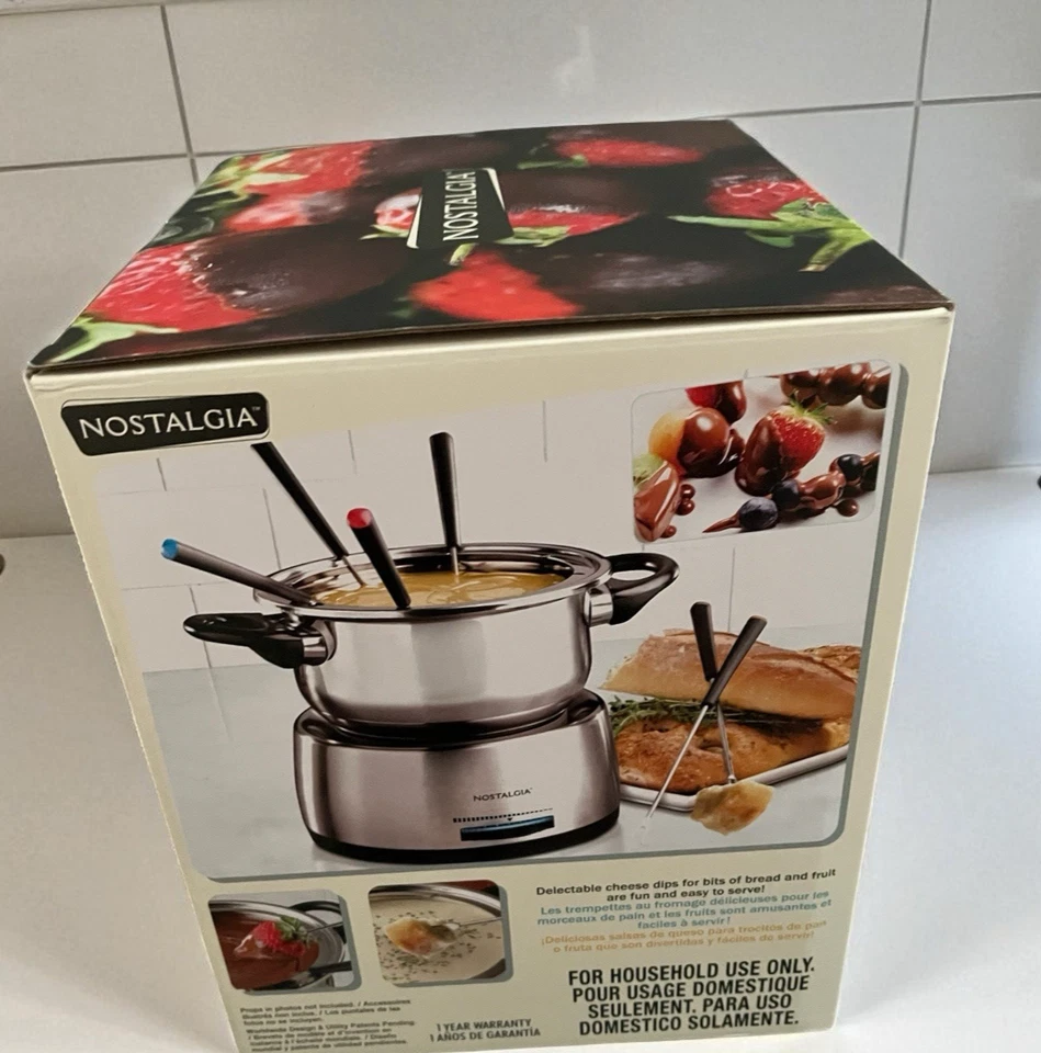 Olla de fondue eléctrica de acero inoxidable Nostalgia 48 oz control de calor 6 horquillas selladas Foto 4 de 4